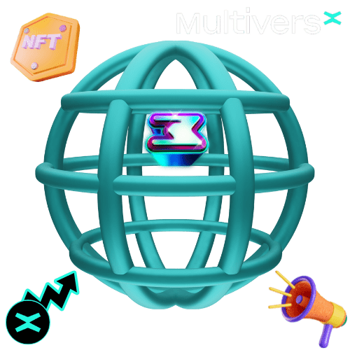 Imaginea prezintă vizual conceptul Web3 și MultiversX, evidențiind noile frontiere tehnologice și universurile virtuale.